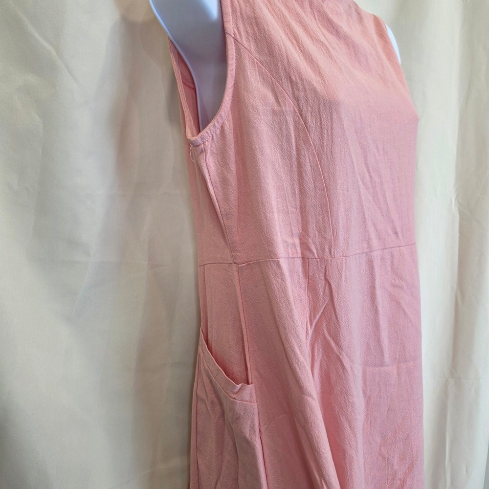 Pink Cotton Sleeveless Midi Dress with Pockets Casual Summer‎ Sundress - Picture 2 of 8